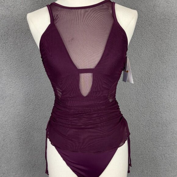 BECCA Other - BECCA Women's Standard Muse One Piece Swimsuit High Neck Mesh Burgundy Small NWT